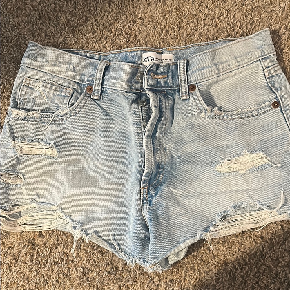 Zara Blue Distressed Jean Shorts High-Waisted